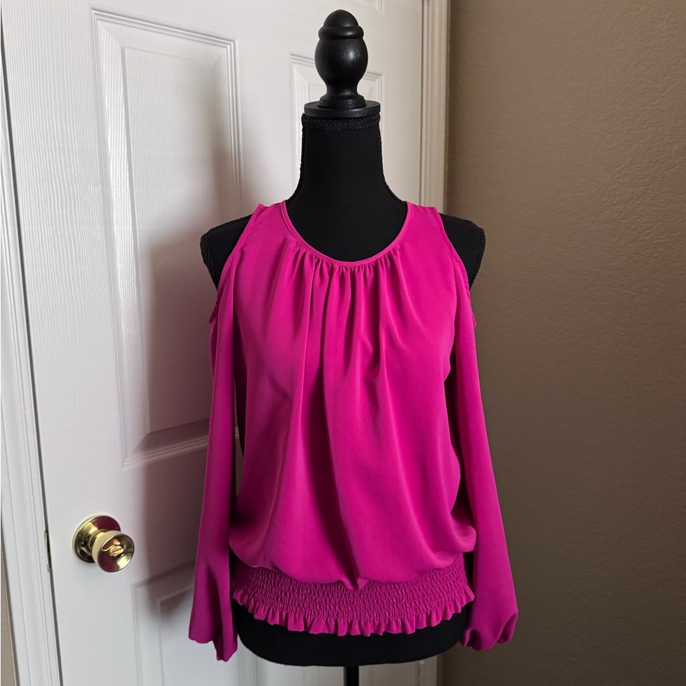 Rose & Olive Fuchsia Cold-Shoulder Blouse